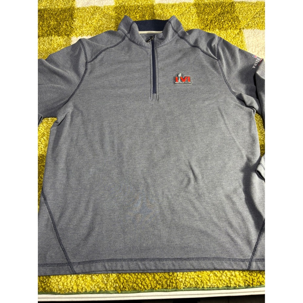 Tommy Bahama NFL Super Bowl LVI White Glove Liaison 1/4 Zip Pullover Blue XL - Picture 2 of 7